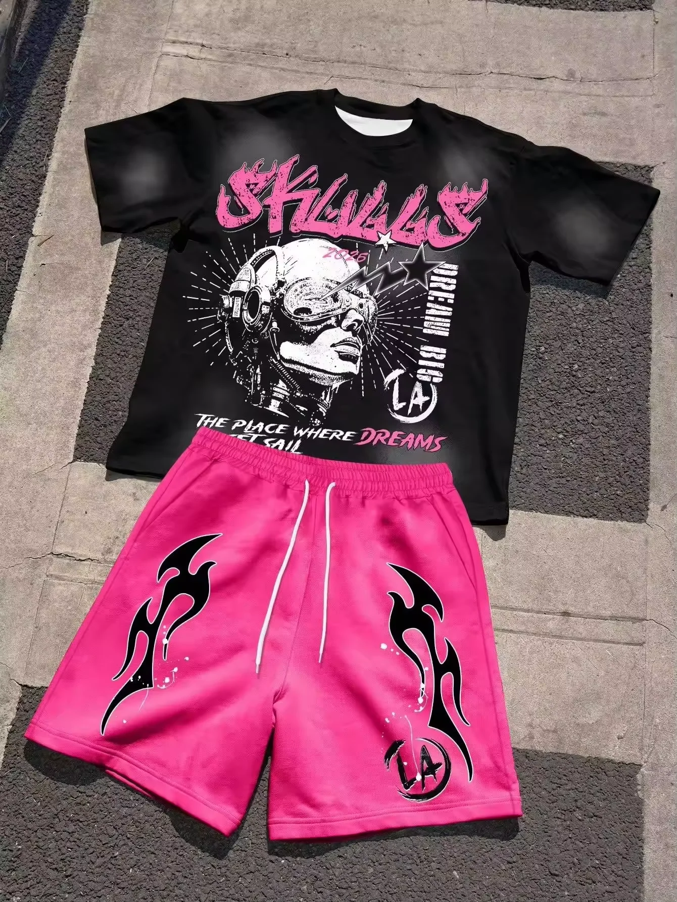 

Весенне-летняя мужская футболка с портретным буквенным принтом и шортами на талии, комплект модной дышащей удобной уличной одежды