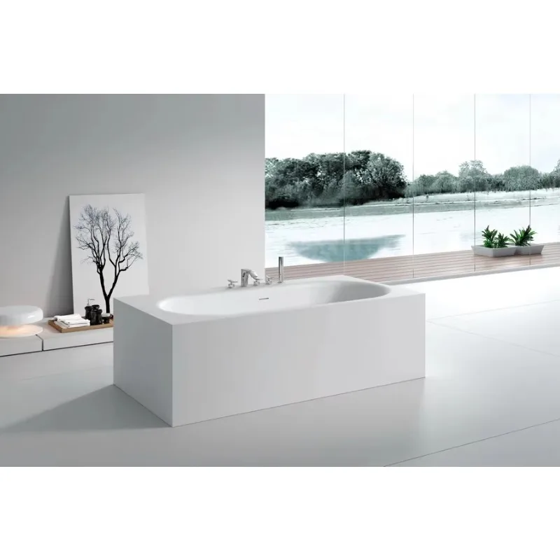 Acrylic Solid Surface Freestanding Bathtub Deep Soaking Oval Artificial Stone Bathroom Shower Tub