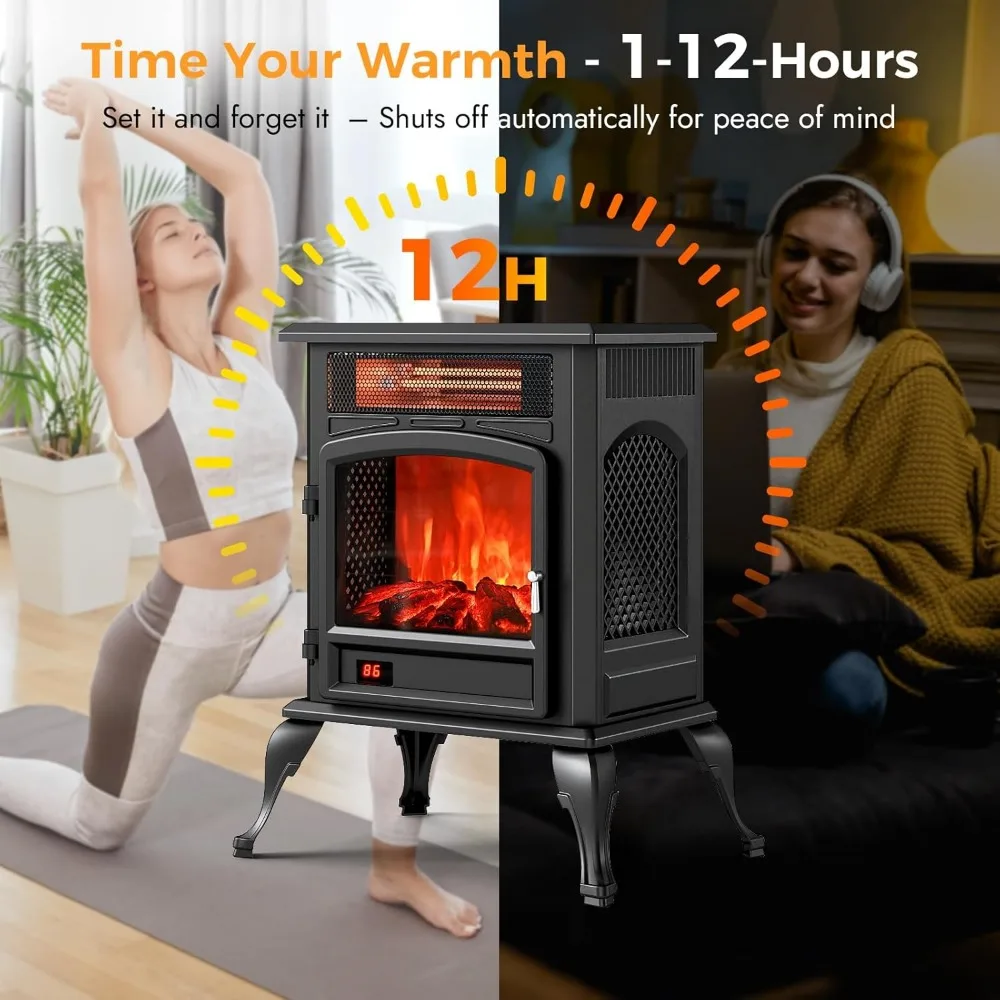 Freestanding Infrared Electric Fireplace with 3D Flame Effect Heater