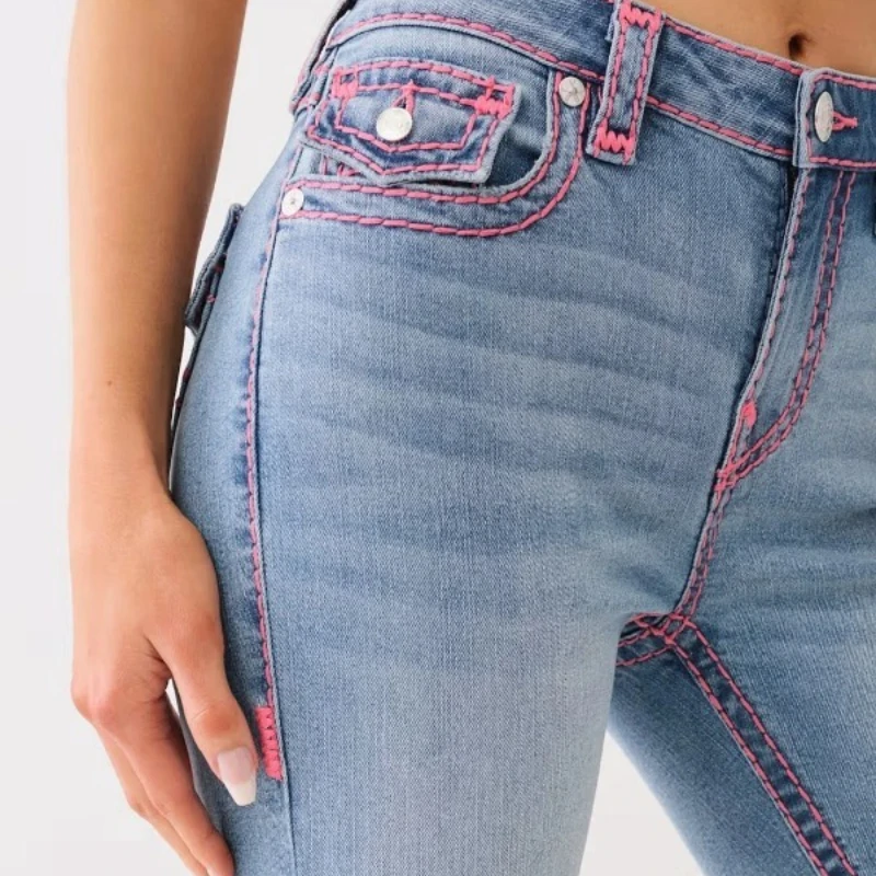 Sexy rétro bouddha brodé taille basse Jean femme jean slim à la mode Flare Jean décontracté pantalon lavé survêtement Denim pantalon