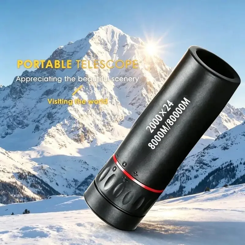 Telescopio Monocular Portátil HD 2000x24, Impermeable, Visión con Poca Luz, para Campismo, Escalada, Observación de Aves al Aire Libre