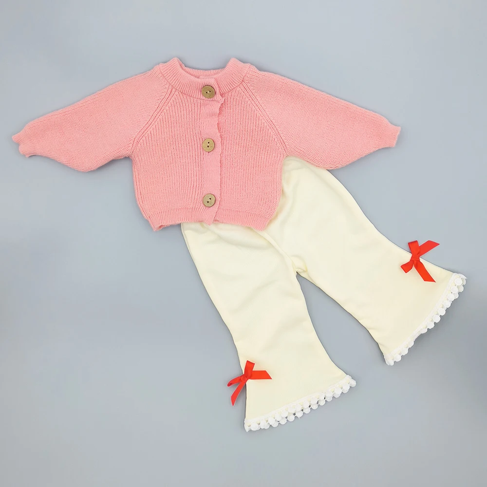 Doll Clothes 55cm 22inch for Newborn Baby Girl Reborn Baby Doll Clothing Pink Yarn Suit Sweater + trousers Fashion Cute DIY