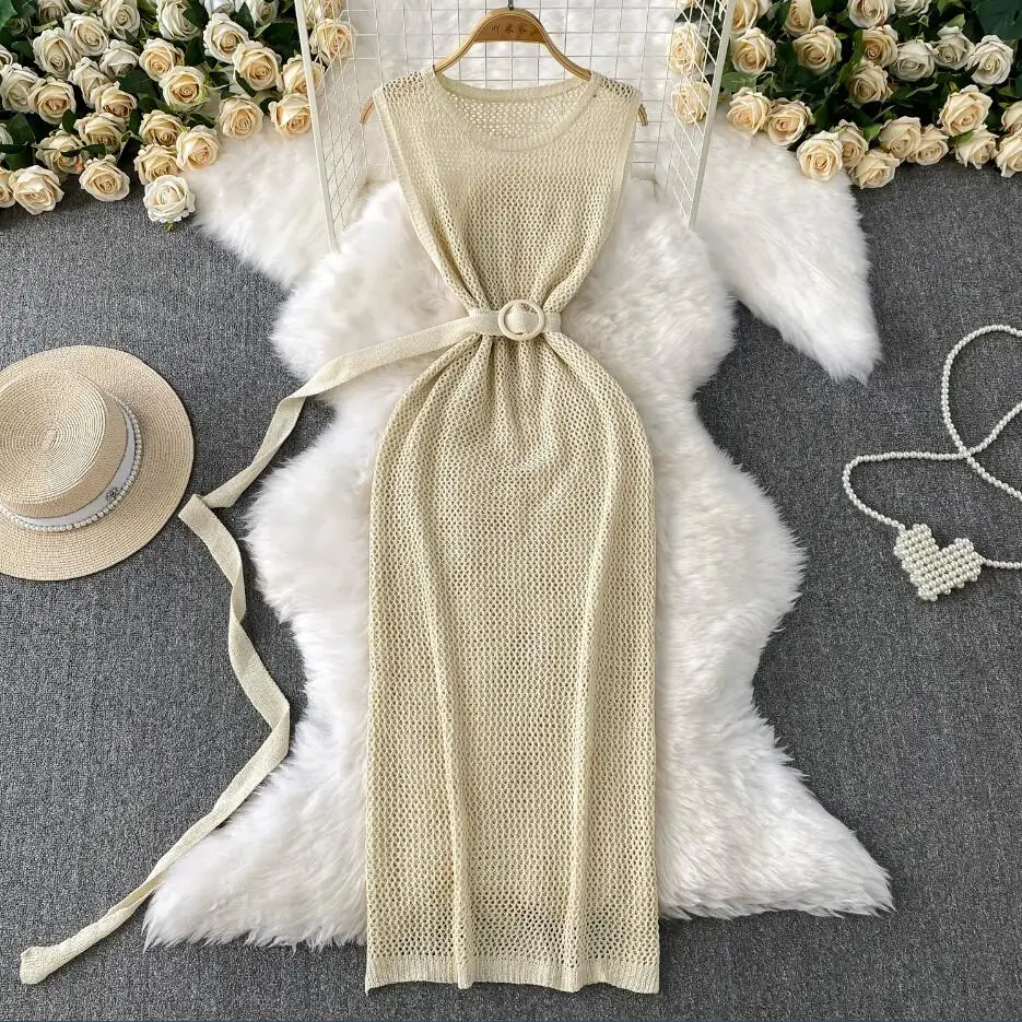 Boho ผู้หญิงฤดูร้อนถัก bodycon ผ้าพันคอชุดลําลอง Hollow OUT Beach Holiday Elegant Tunic PARTY Sheath vestidos