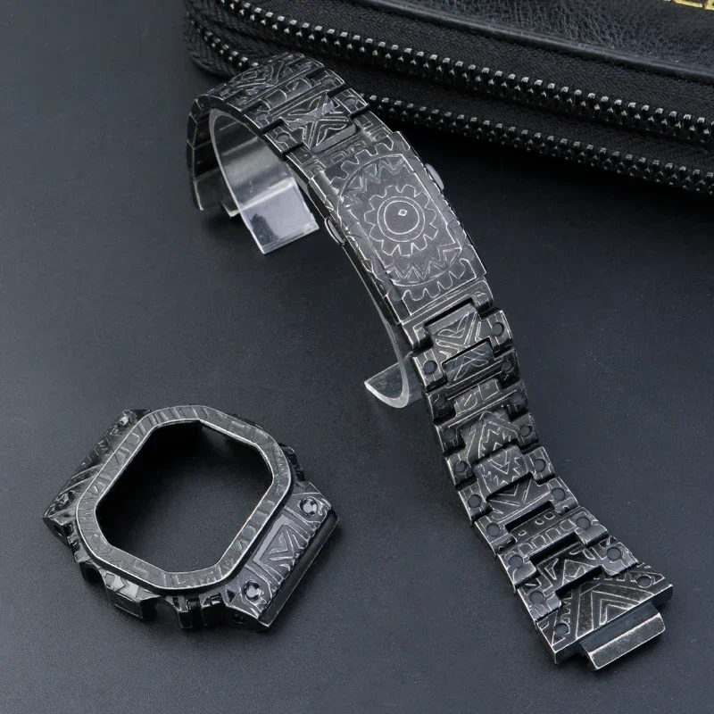 Refit DW-5600 Watch case strap for Casio G-SHOCK mod kit accessories DW5600 GW-M5610 case DIY watch Retro pattern watchband set