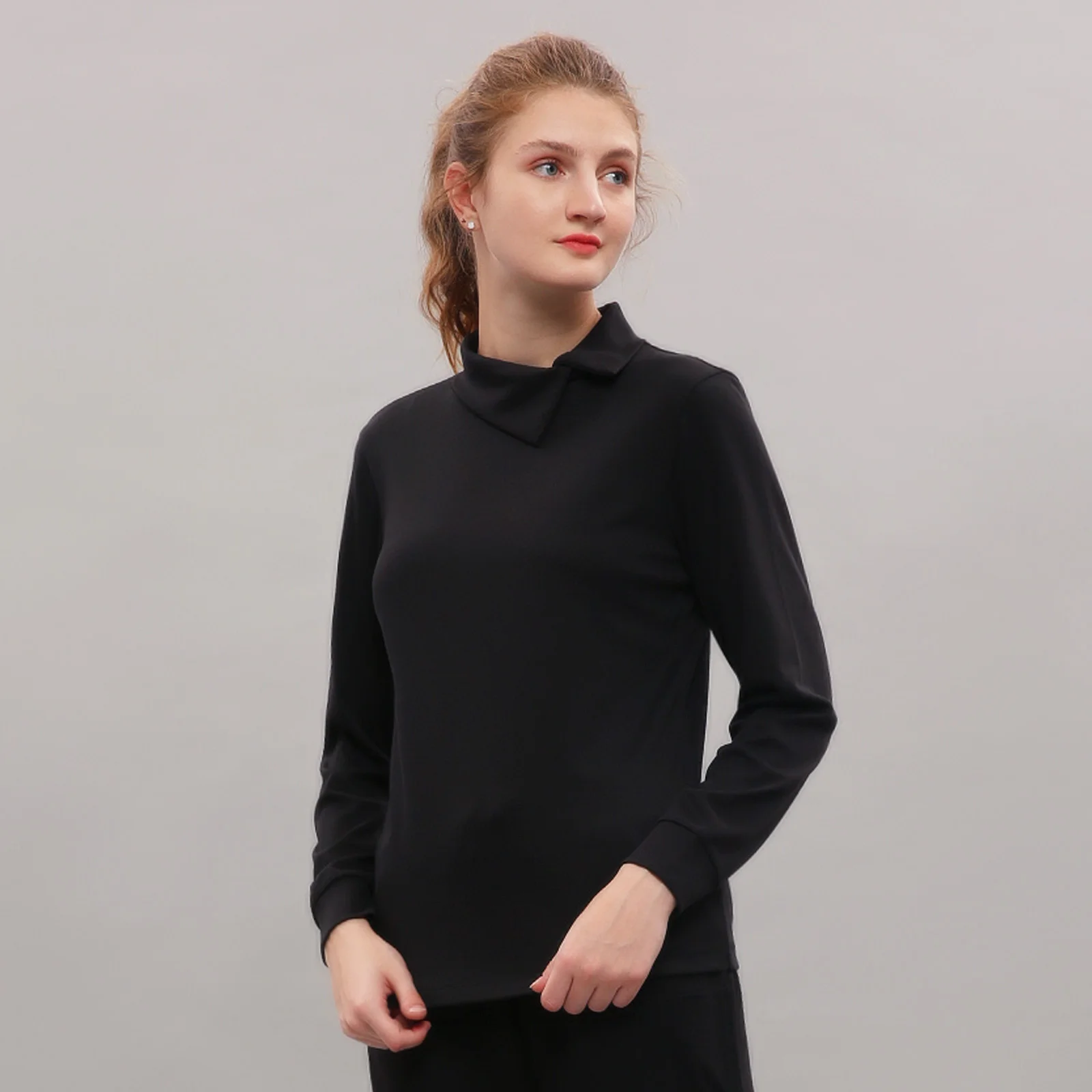 

Женская футболка Ele Long Sve, мягкий хлопок, нежный теплый дизайн с наклонным воротником CEEPMTTON, прямая штанижка, 00% хлопок irt