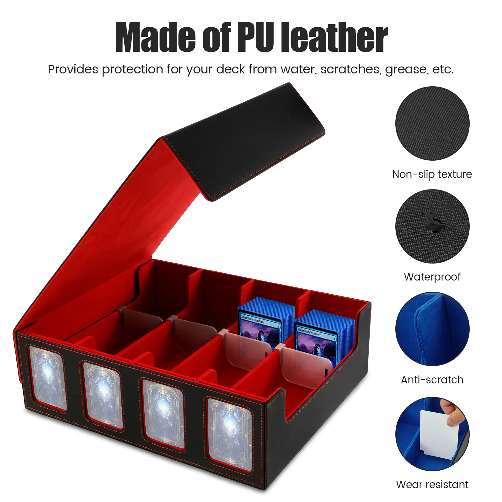 PU lederen ruilkaart opbergdoos 4 rijen magnetische sluiting spelkaarten doos met kijkvensters kaart en notitie opslagbenodigdheden