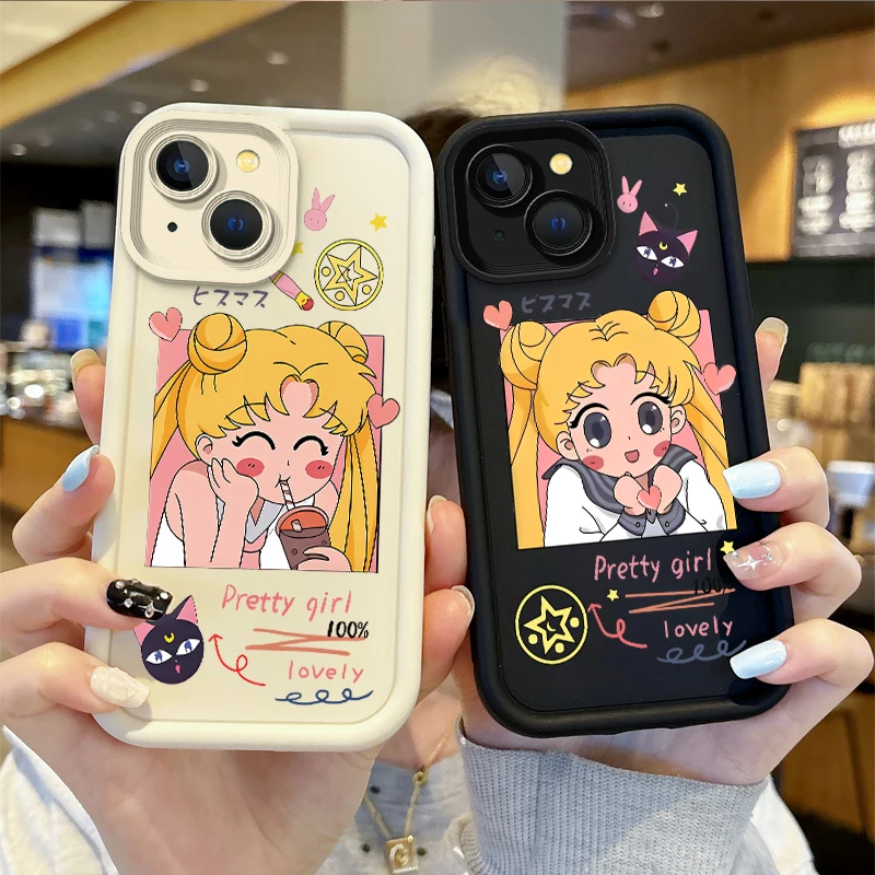 Sailors Moons Cartoon Anime TPU Soft Case For iPhone 15 14 13 12 11 Pro Max 15 14 8 7 6 Plus X XS Max 8 7 6 Trend Silicone Cover