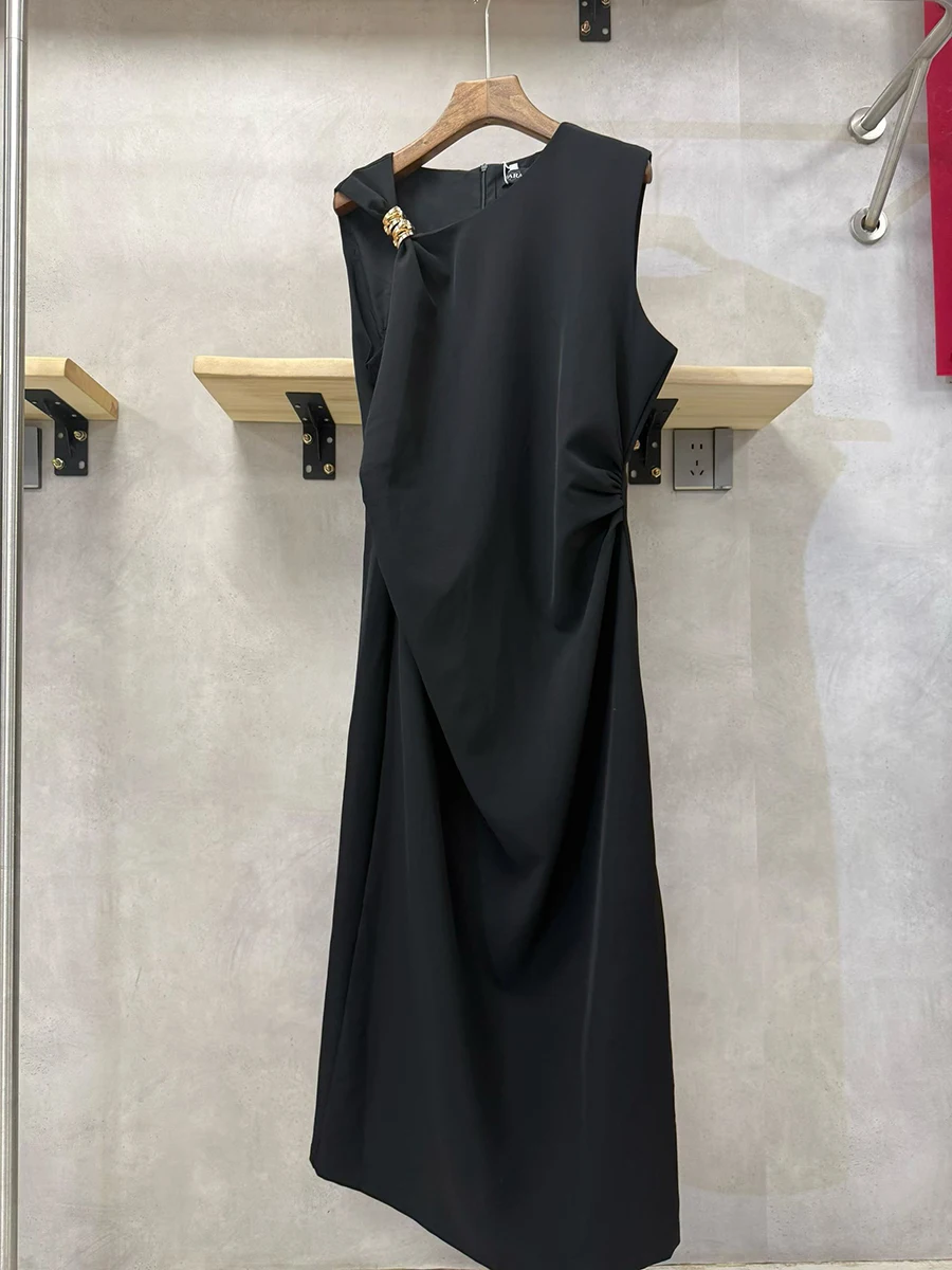 GALCAUR الصلبة تقسم طيات فستان أنيق الإناث س الرقبة أكمام التخسيس حزب مزاجه فساتين حريمي الصيف موضة جديدة