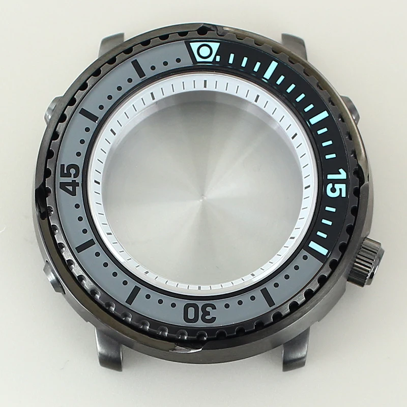Gun color 43mm 20ATM Watch Case For Modified Mini Tuna Canned C3 bezel For NH35 NH36 NH38 4R36 Movements With Sapphire Crystal