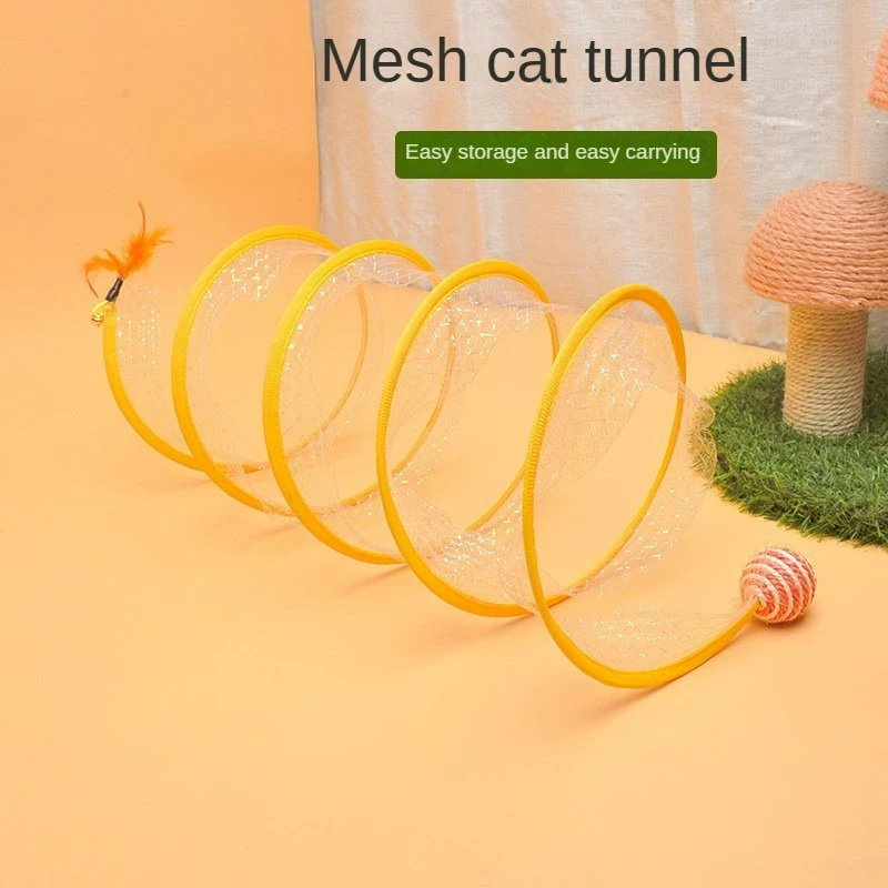 Faltbarer Katzentunnel S-Typ, Katzentunnel mit Feder, Maustunnel mit Bällen und Knistergeräuschen, Katzenspielzeug für draußen, interaktives Spielzeug für Kätzchen