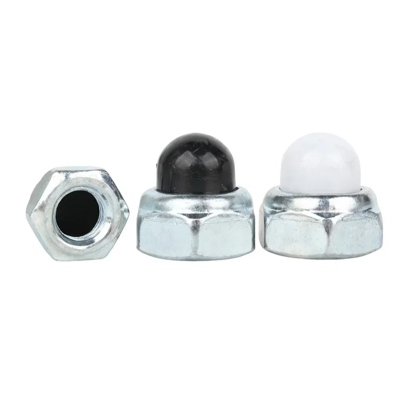M4 M5 M6 M8 M10 Kohlenstoffstahl Weiß / Schwarz Nylon-Einsatz Sicherungsmutter Nylock Sicherungsmutter mit Kegelkappe – Detail 2