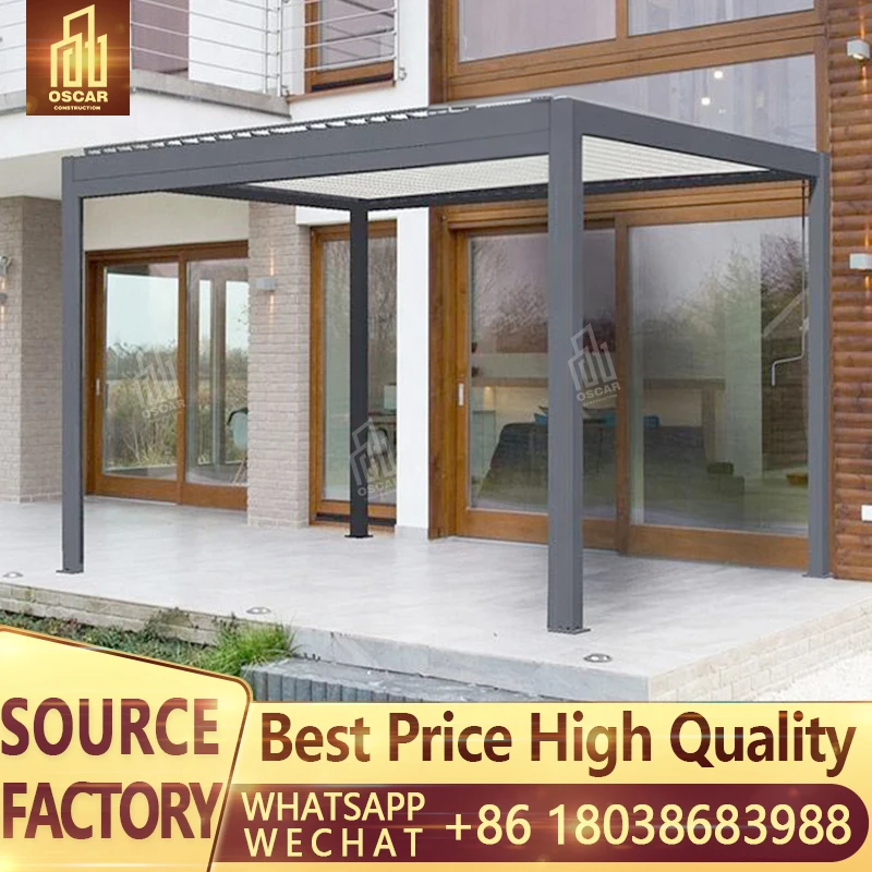 Luxury Electric Aluminium Pergola Opening Louvred Roof With Motorized Side Curtain Pavilion