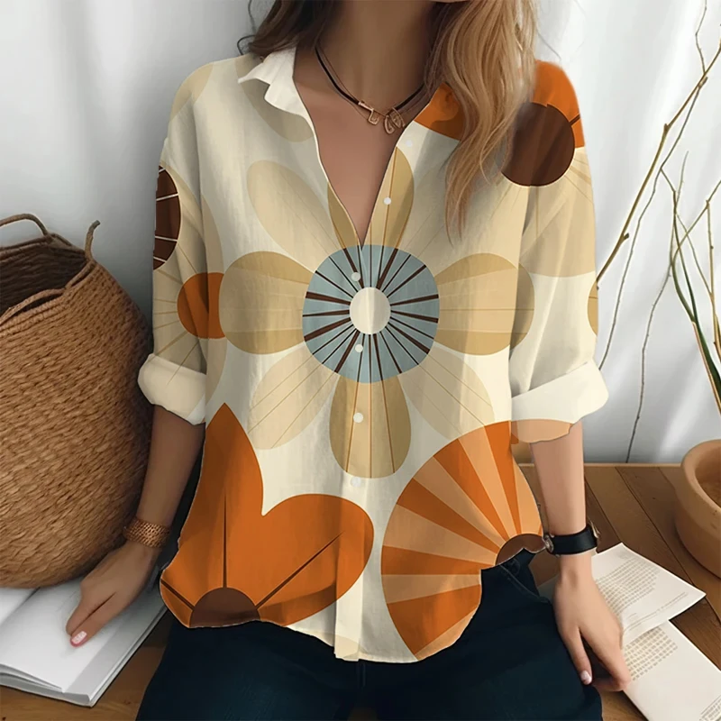 

Fashion temperament lapel long-sleeved shirt outdoor shopping comfortable casual shirt autumn new 3D printing shirt