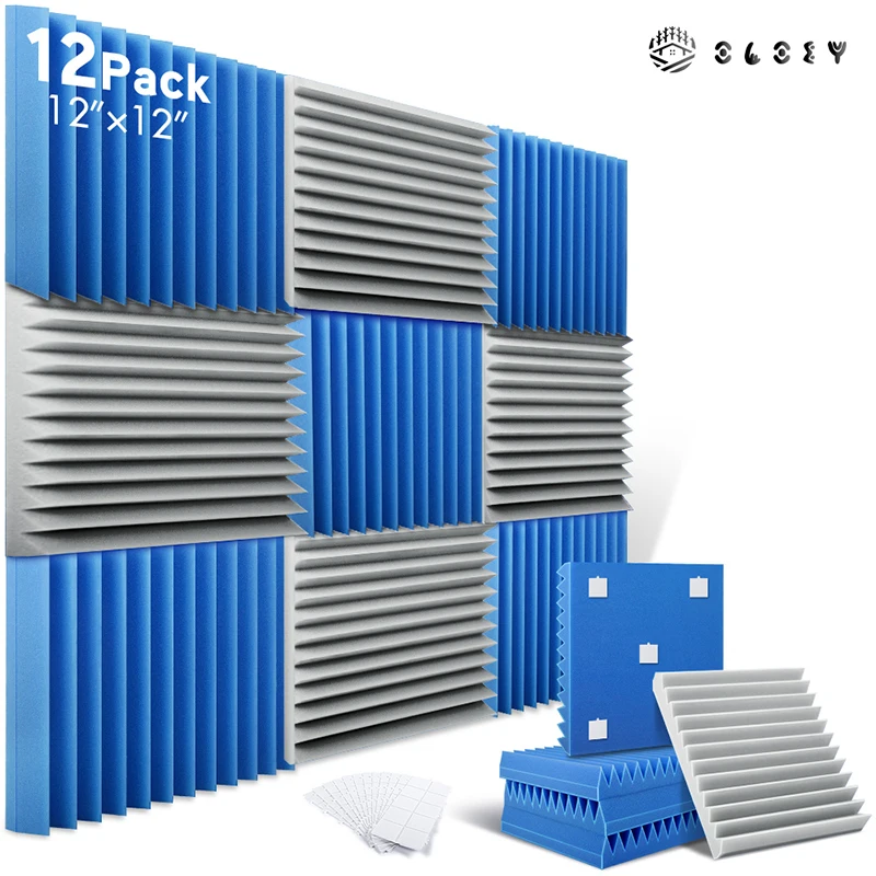 

Panels Soundproofing 12 Pack, Recording Studio Acoustic Foam Wedge Wall Panels, Room Sound Insulating Tiles Noise Canceling Foam