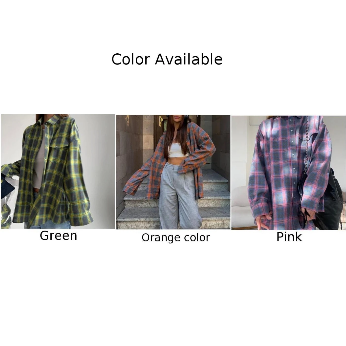 Women\'s Autumn Vintage Oversized Plaid Lapel Shirt Long Sleeve Pocket Loose Blouse Jacket Tops Versatile Casual Ladies Shirt