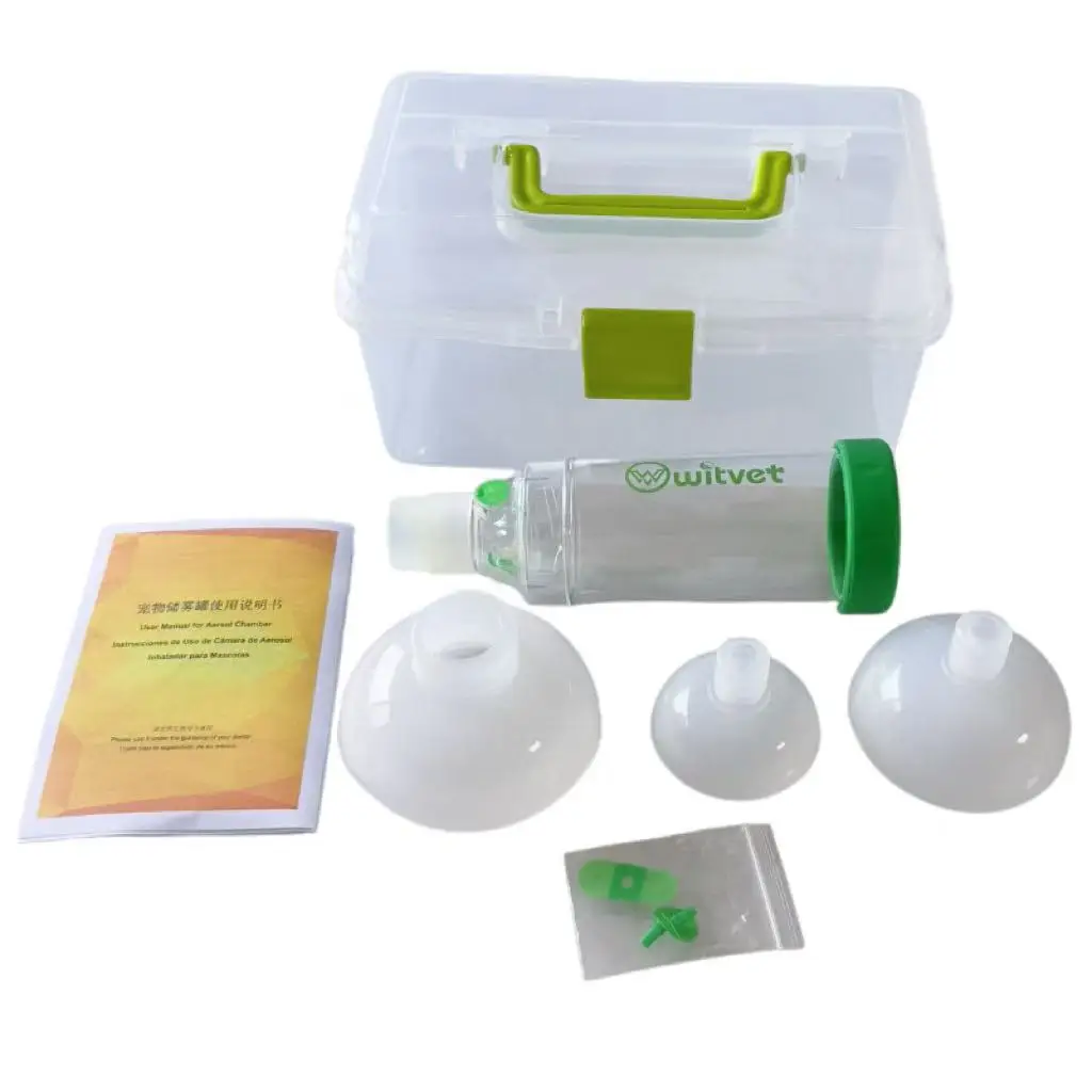 

New Pet Feline Cat Dog Aerosol Storage Tank Tank Spacer Assist Inhalation Pump Nebulizer Manual Plastic Silicon Mask Animal
