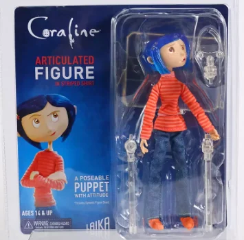 Coraline actiefiguur 7 inch ABS PVC speelgoedpop met gestreept shirt en gele regenjas verzamelmodel voor animefans kinderen
