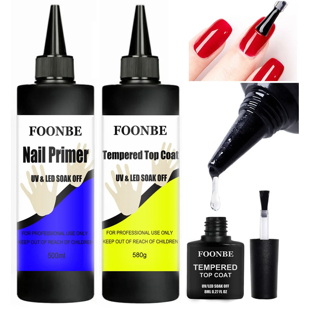 

580g Tempered / Matte Top Coat + Refillable Empty Bottle Nail Polish Base Gel No Wipe Top Coat Reinforcing Primer Liquid Remover