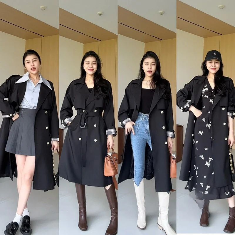 

Zhang a Xing Briti Sle Plaid Color Blo Design Midi Length Ele Versatile Drapey Tailored Coat Polyester Fiber Long S...