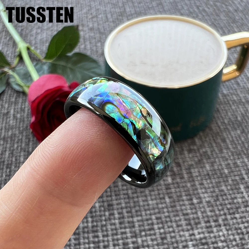 Dropshipping TUSSTEN 4/6/8MM Men Women Tungsten Wedding Band Ring With Colorful Crushed Shell Inlay Comfort Fit