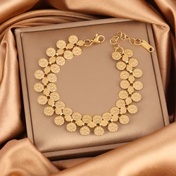 316L Stainless Steel Flower Chain Bracelet for Women Punk 18K Gold Plated Wide Strap Chain Bracelets Jewelry