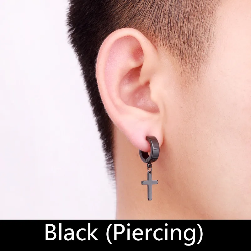 1 Pair/4 Pairs Surgical Steel Cross Drop Dangle Studs Earrings for Men Women Stainless Steel Hoop Earrings Piercing Jewelry