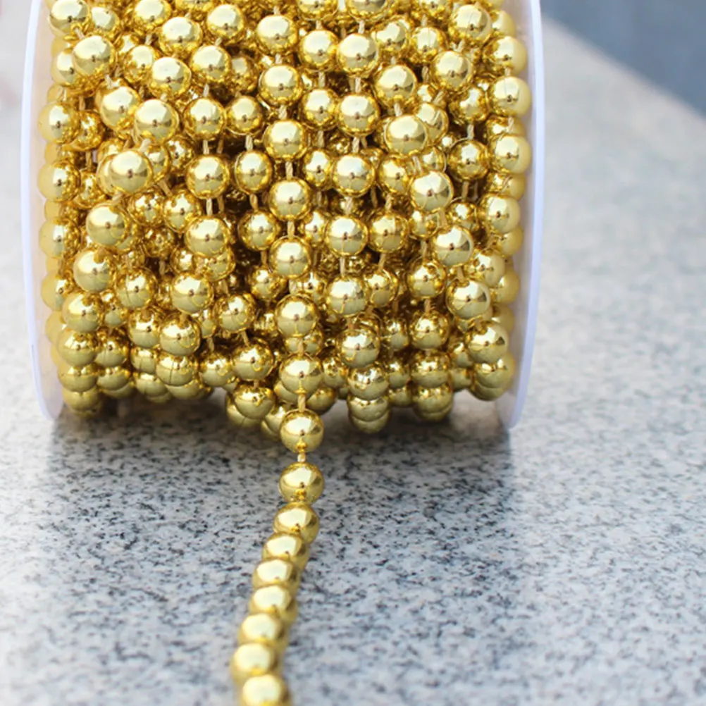 Rantai Manik-Manik Emas Berlapis 8Mm Gulungan 10M Permukaan Mengkilap Seragam Untuk Dekorasi Pernikahan Natal Kerajinan Tali Manik-Manik Garland DIY