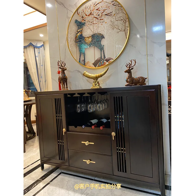 New Chinese-style solid wood dining side cabinet simple modern shelf living room