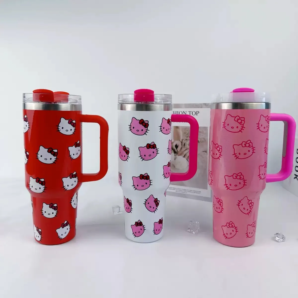 

Hello Kitty Sanrio 40oz Mugs Thermos Stainless Steel Large Capacity Insulated Mug with Handle Straw Thermos Drinks Coke Coffee