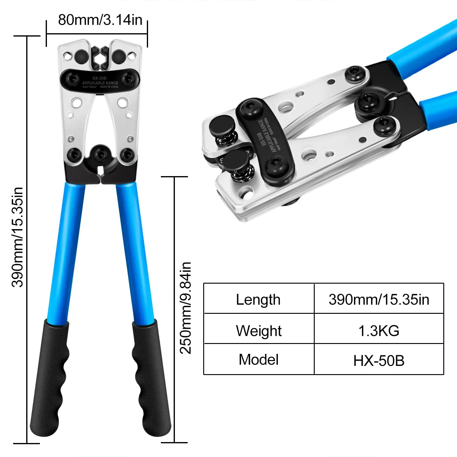 Szczypce do zaciskania koniec rury zaciskacz sześciokątny zaciskarka przewód akumulatora narzędzie ręczne HX-50B kabli 6-50mm ² AWG 10-0