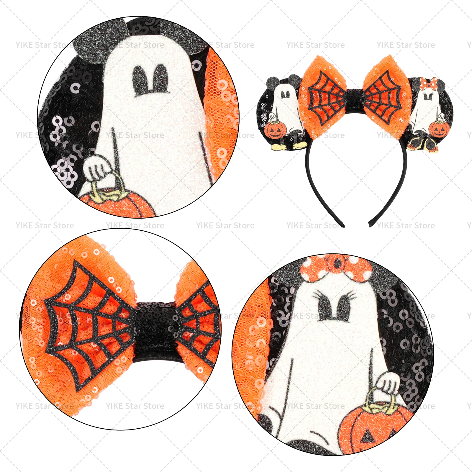 Diademas con orejas de Mickey Mouse de Disney, diadema de murciélago fantasma de Halloween para niñas y niños, diademas de Cosplay de bruja, accesorios para el cabello para mujeres