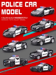 Simulation 1/36 Diecast Audi R8 Police Car Model Lambor Ford Alloy Toy Vehicle Children Boy Gift Collective Miniature Voiture