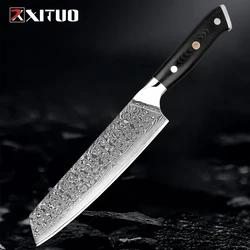 XITUO Damascus Kiritsuke Chef Knife 8 inch Japanese VG10 Super Steel Kitchen Knife Black G10 Handle Razor Sharp Kiritsuke Knife