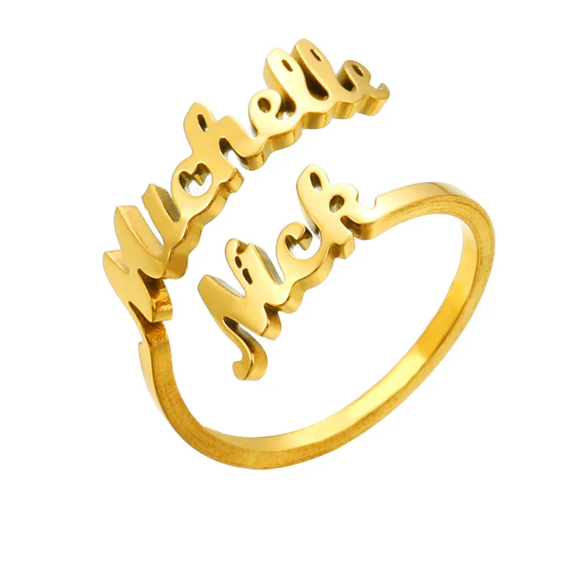 Personalized Custom Name Women Rings Double Names Rings Stainless steel Anti-allergic Couples/Mom baby/Best Friend Jewelry