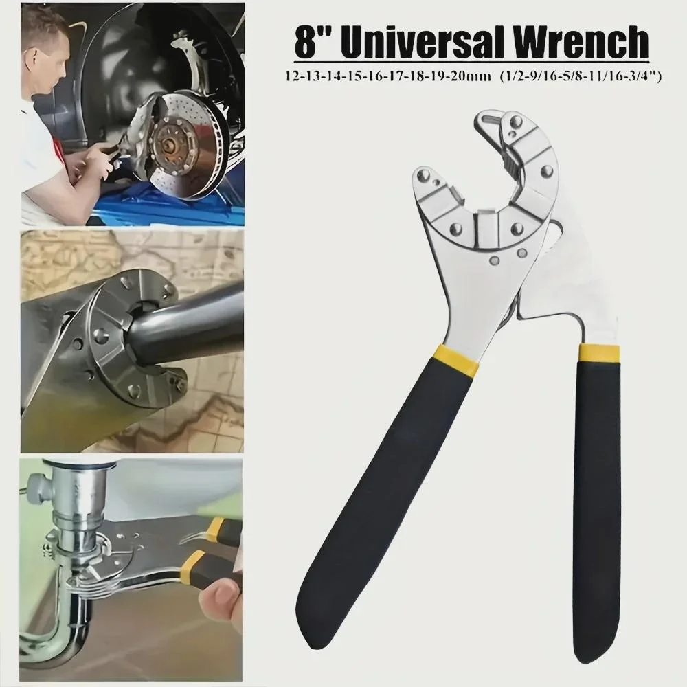 1Pc Multi-Purpose 14-In-1 Wrench Adjustable Spanner High Carbon Steel Sawtooth Design Tight Bite No Assembly Required for DIY Repair