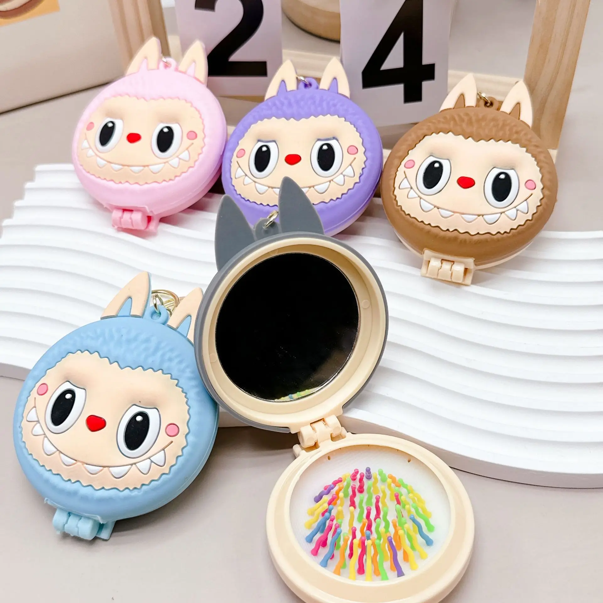 Kawaii  Labubu The Monsters Zimomo Mococo Comb Mirrors Cartoon Keychain Cute Portable Air Cushion Combs Gifts for Girls