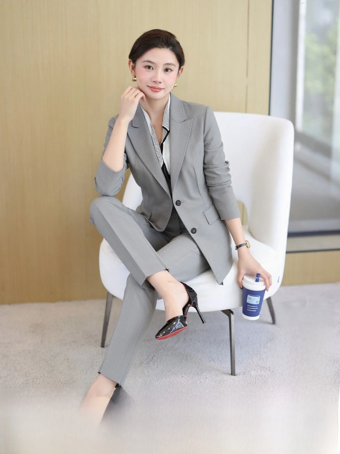 

Ele e ey Women's Suit Jaet Two-Piece Set Commute Profional High-End Faion Spring Autumn Straight Cut