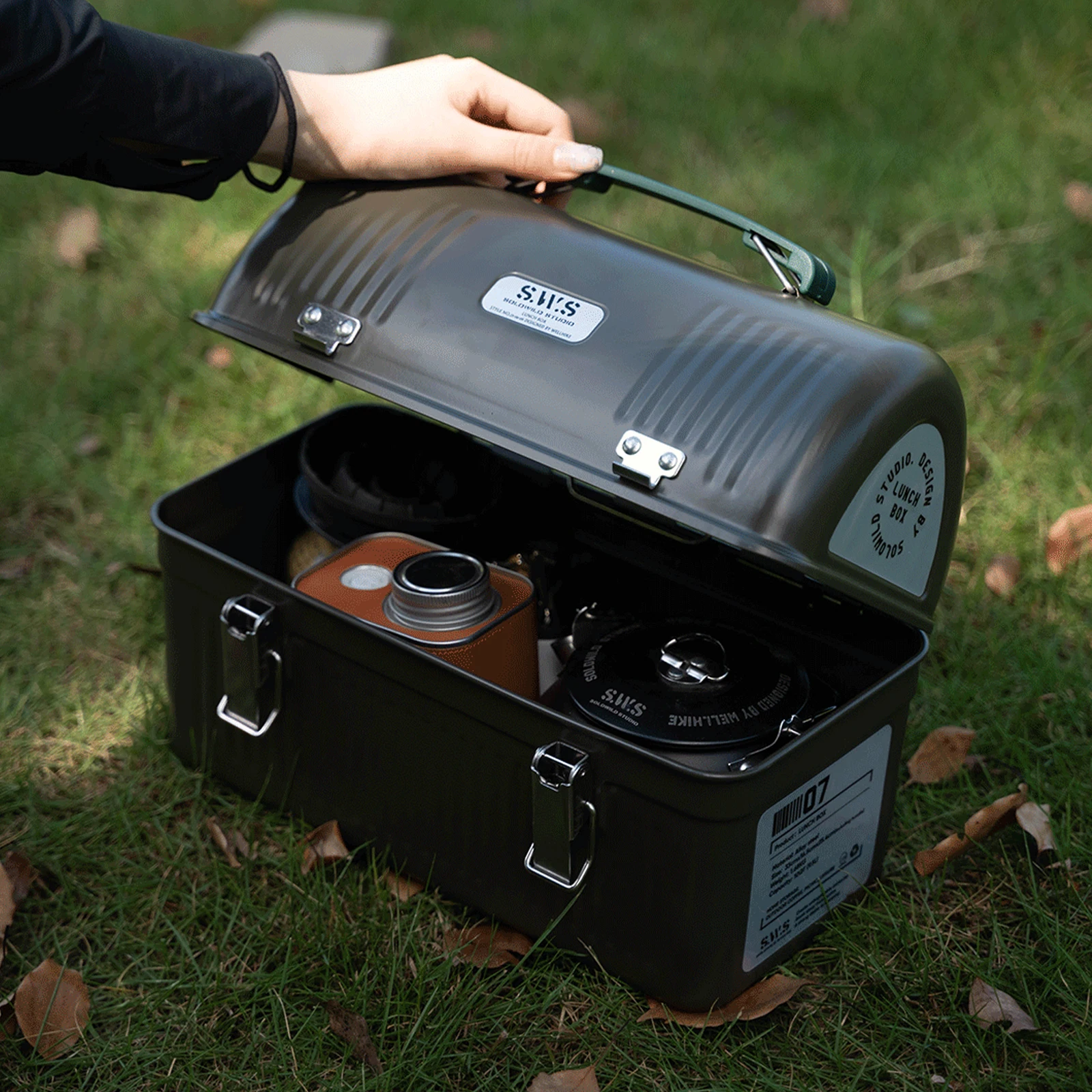 9.5L Vintage Metal Lunch Box With Handle And Latch Outdoor Camping Picnic Lunchbox Portable Coffee Brewing Tool Storage Boxes