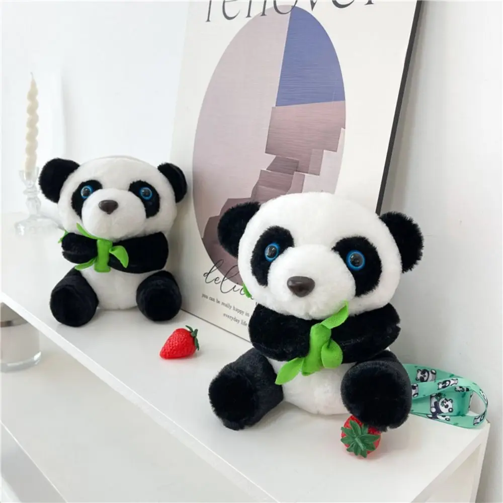 Women Cute Cartoon Plush Panda Crossbody Bag Female Warm Fluffy Messenger Bag Mobile Phone Pouch Ladies Travel Purses