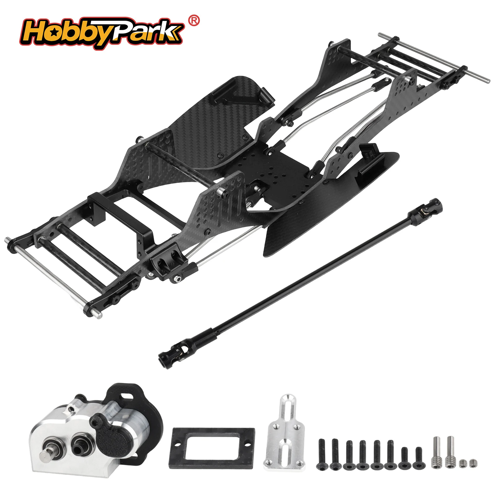 Hobbypark Carbonfaser LCG Chassis-Kit mit Getriebe & Antriebswelle für Axial SCX10 SCX10 II Capra 1.9 UTB