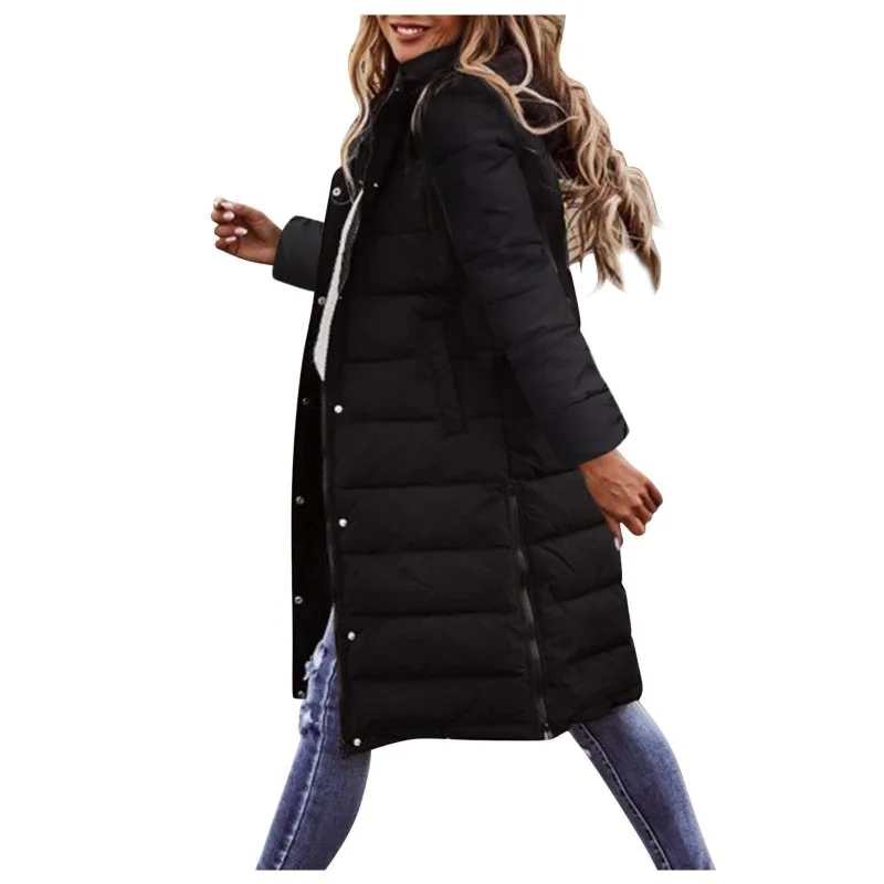 Women's Solid Color Hooded Single-Brewed Warm Large Coat 2023 Winter New Parkas Women's Long Sleeve Zipper Cardigan Parkas