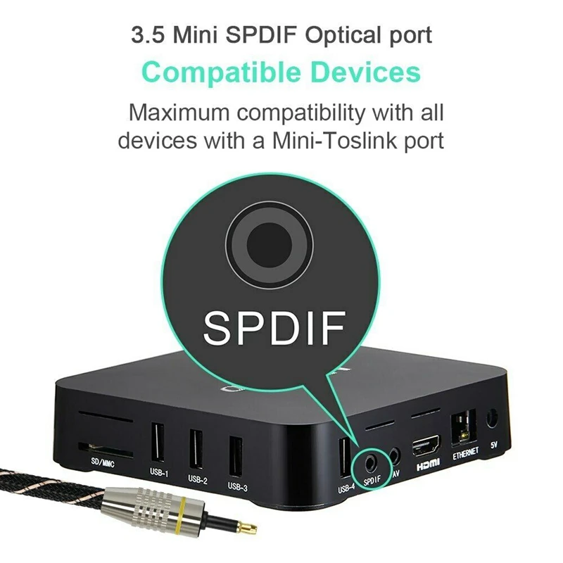Som digital toslink para mini cabo óptico, 3,5mm, spdif, 5m