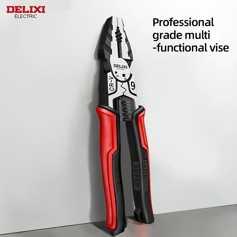 DELIXI ELECTRIC 9-Inch Multi-Functional Pliers, Hand Tool Wrench, Household Clamping Stripping Tool Anti-Skid Handle
