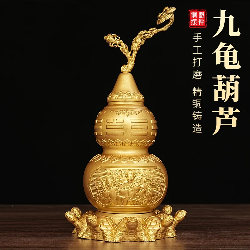 

Copper Good Luck Nine-Turtle Gourd Statue tortoise Gourd Statue Office Home Decor Gift for Desk Ornament