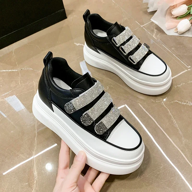 8.5CM Platform Rhinestone Women Casual Shoes Hook Loop Platform Wedge Women Fashion Sneakers Spring Autumn Warm Winter Shoes