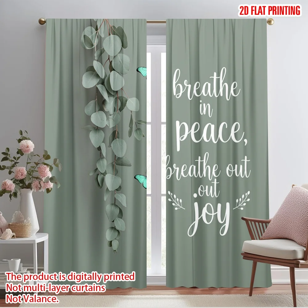

2pcs 2D flat printing Party Window Curtains Breathe in peace breathe out joy Polyester Without Electricity Family Party Perfect