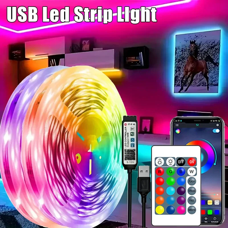 USB LED Strip Lights 5V 5050 Smart Luces Led Light APP Control Color Changing TV Backlight Flexible Lamp Tape for Room Deco