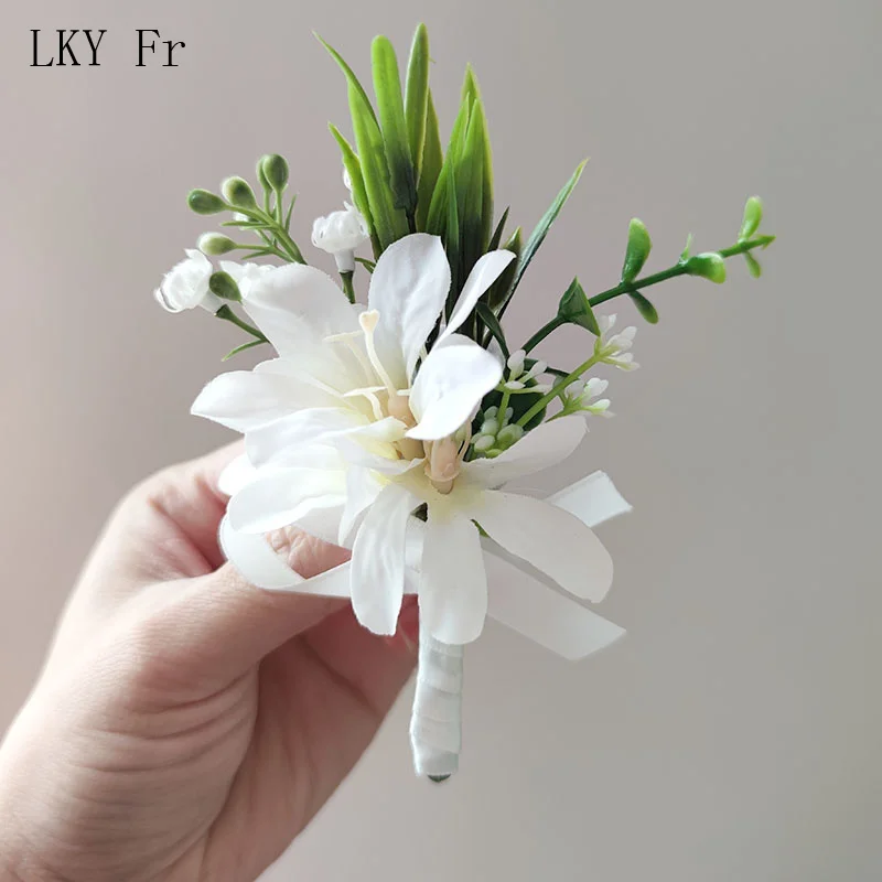 Corsage de poignet pour petites amies, accessoires de mariage, bracelet boutonnière pour demoiselles d'honneur, fleurs artificielles, décoration de Rhpour petit ami