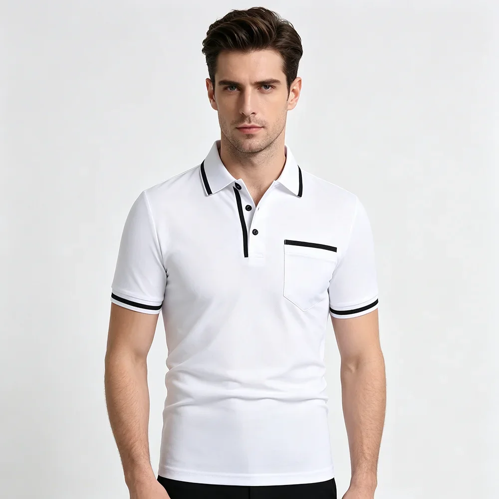 Herren Sommer Neues Modisches Kurzarm-Poloshirt, Lockeres Lässiges Poloshirt mit Tasche, Atmungsaktives Männer-Oberteil – Detail 7