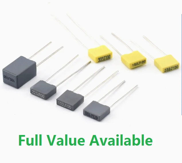 20PCS 154J100 224J100 334J100 474J100 225J100 63V 153J/124J/105J 0.15/0.22/0.33/0.47/1UF/15NF Polypropylene Film Capacitor 100V